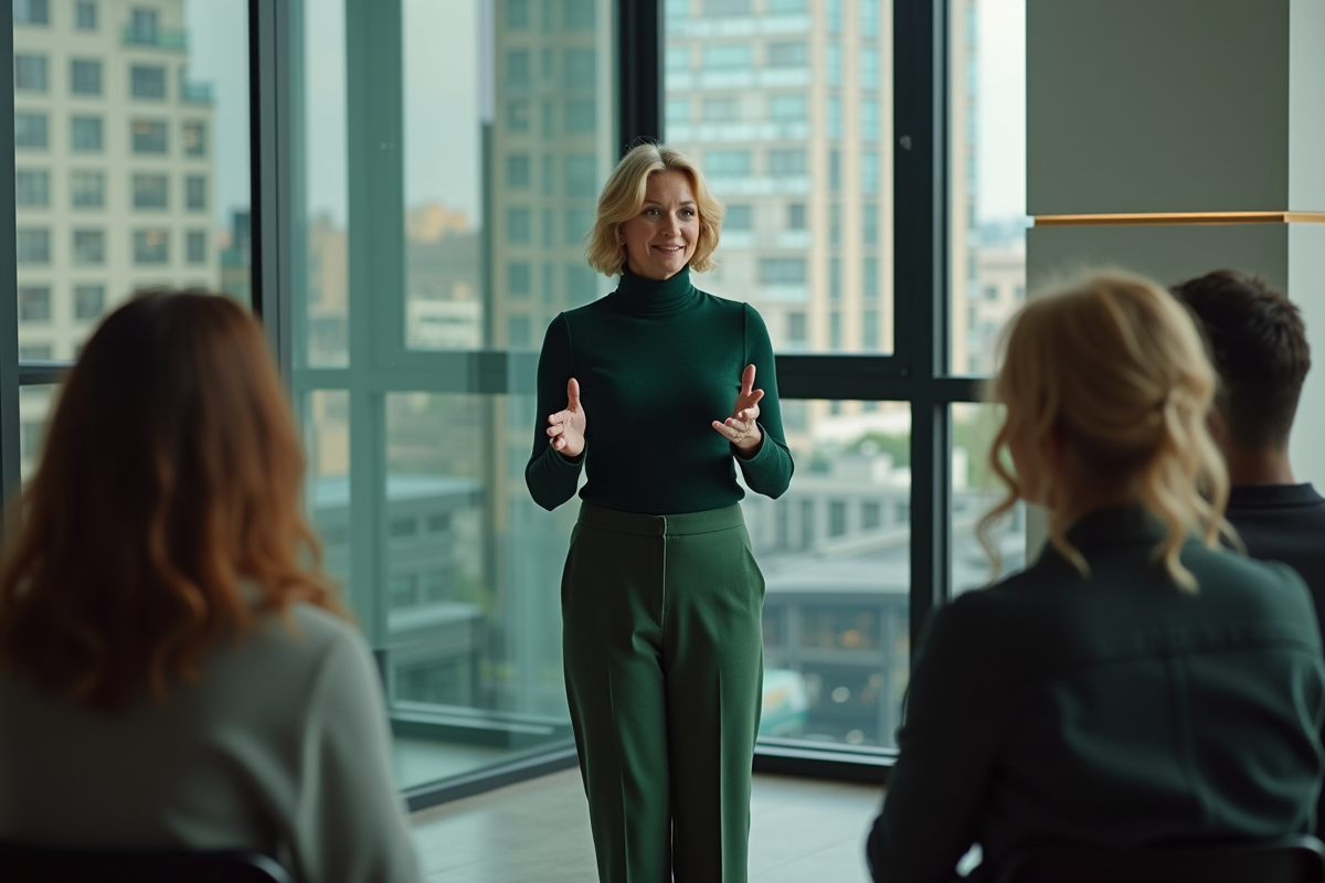 Actrice femme en studio de répétition moderne