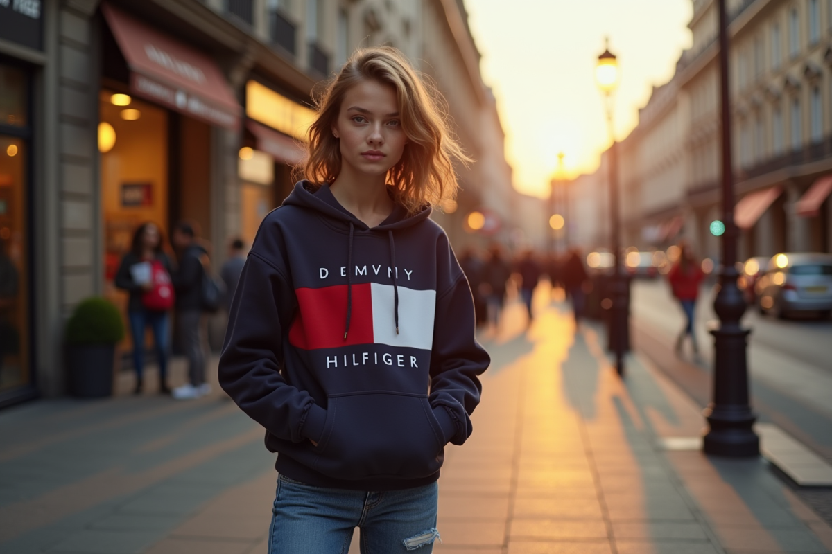 Jeune français posant en style urbain avec Tommy Hilfiger