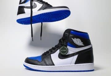 blue and black nike high top sneakers