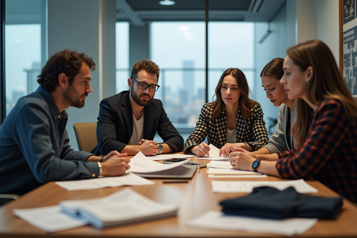 Designers de mode discutant autour d une table