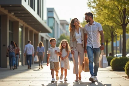 Famille souriante se promenant à Miramas en famille