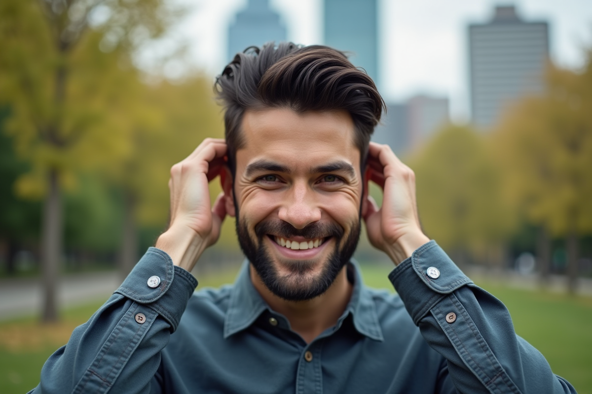 Homme confiant dans un parc urbain en plein air