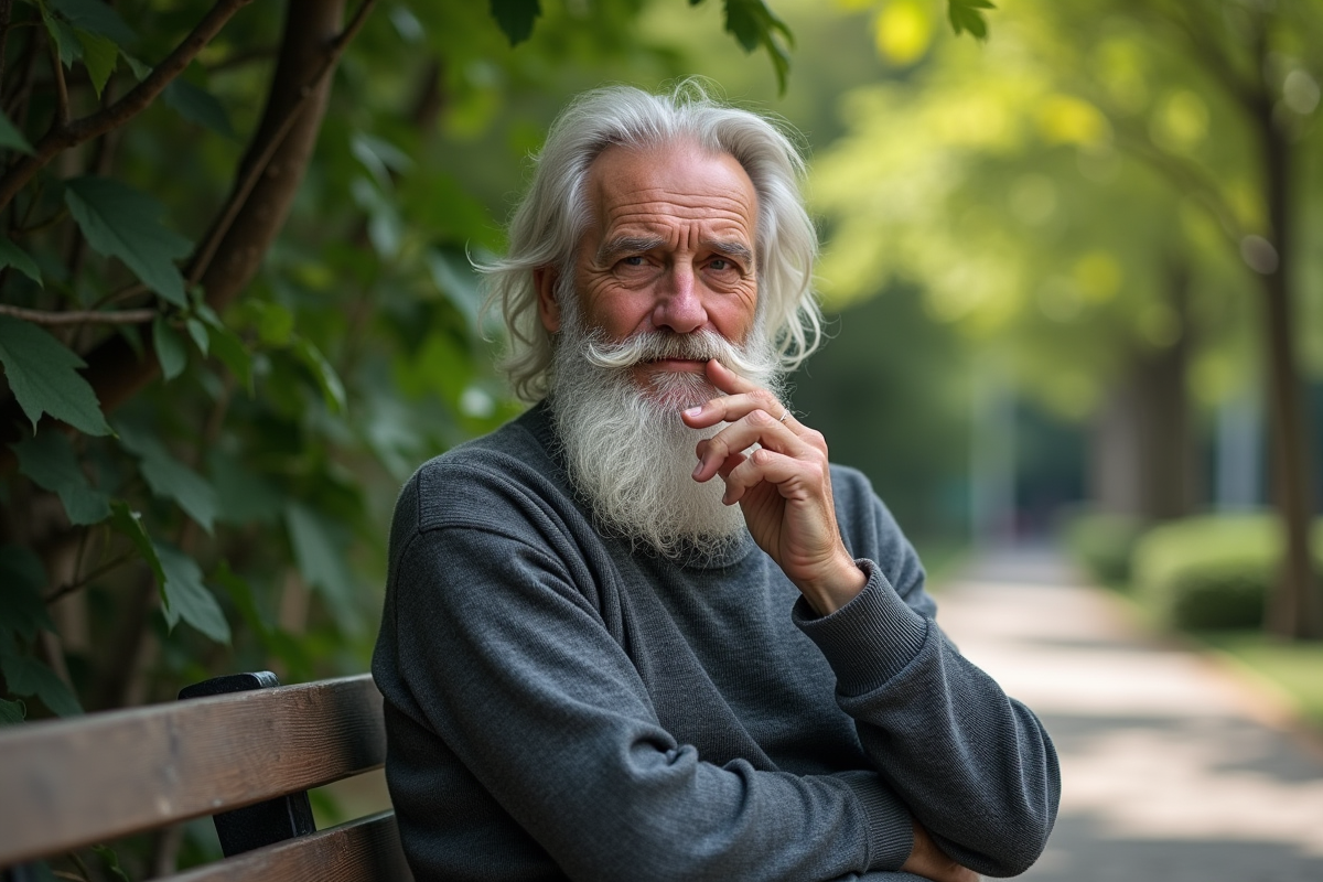 Homme âgé avec barbe dans un parc urbain