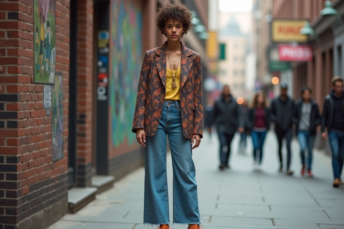 Jeune femme urbaine en style vintage moderne dans la rue