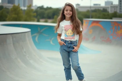 Jeune fille confiante dans un skate park urbain