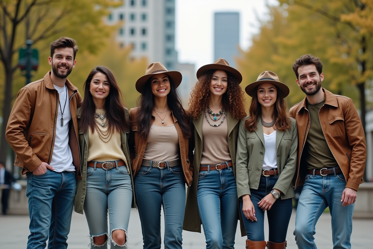 Groupe de jeunes adultes avec accessoires en plein air