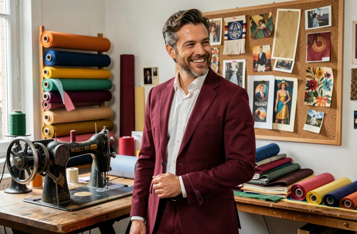 Client portant un costume sur-mesure décalé et original réalisé chez L'Apiéceur, tailleur parisien au style créatif et atypique