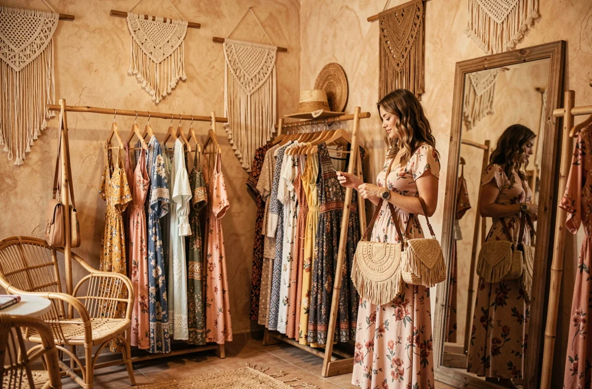 Boutique Philippine Boho à Hossegor avec collection de mode bohème et accessoires naturels